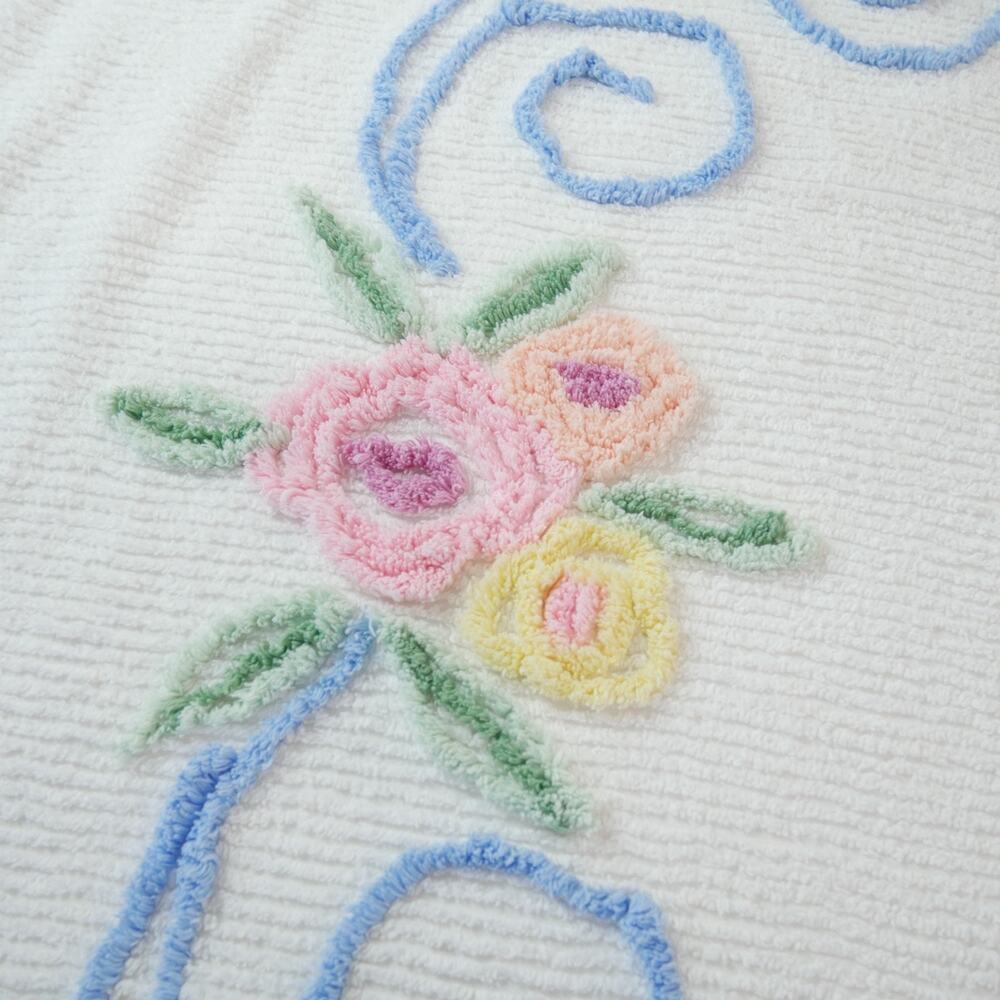 Vintage Chenille Bedspread Full ? 99" x 91" White Floral Cottage Cotton Granny - Picture 6 of 16
